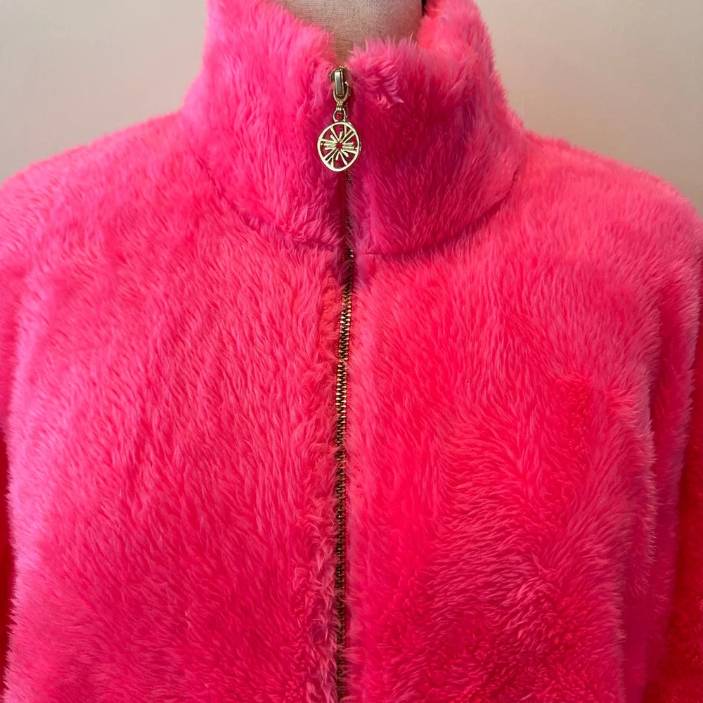 NWT Lilly Pulitzer | Keala Sherpa Popover | Neon Pink Colorblock Half-Zip | M - Picture 3 of 10